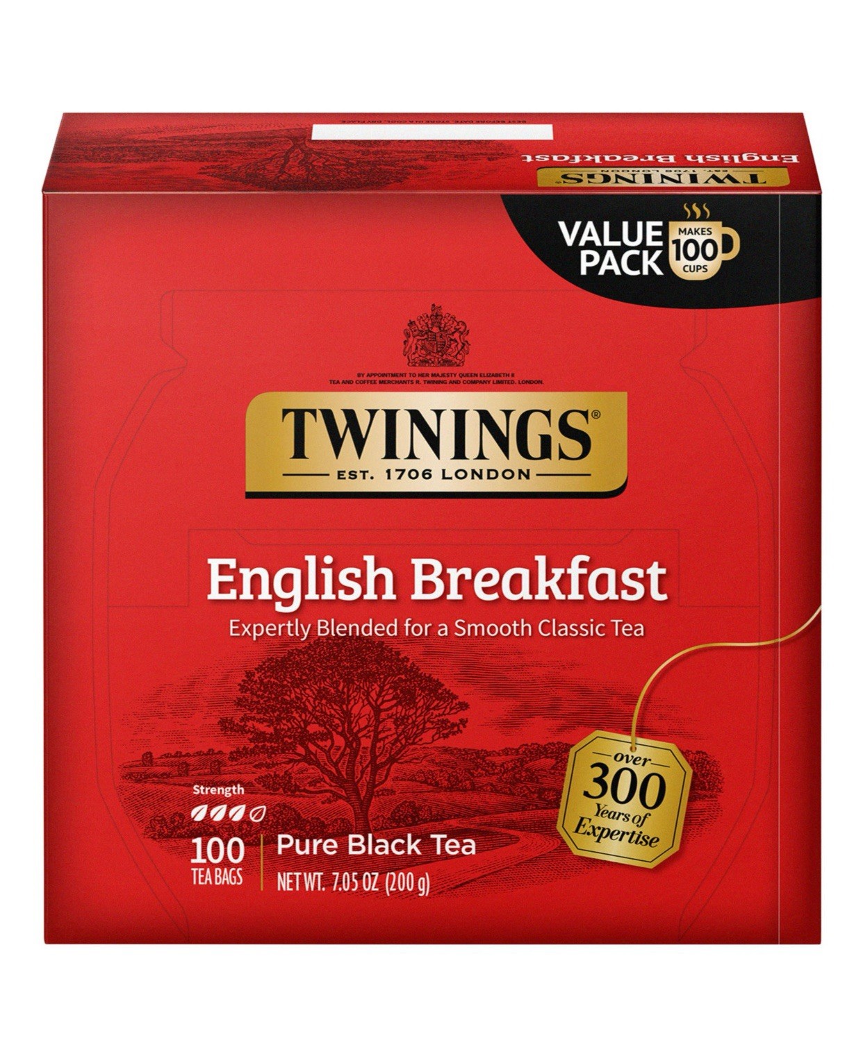 Pure Black Tea, English Breakfast, 100 Tea Bags, 7.05 oz (200 g)