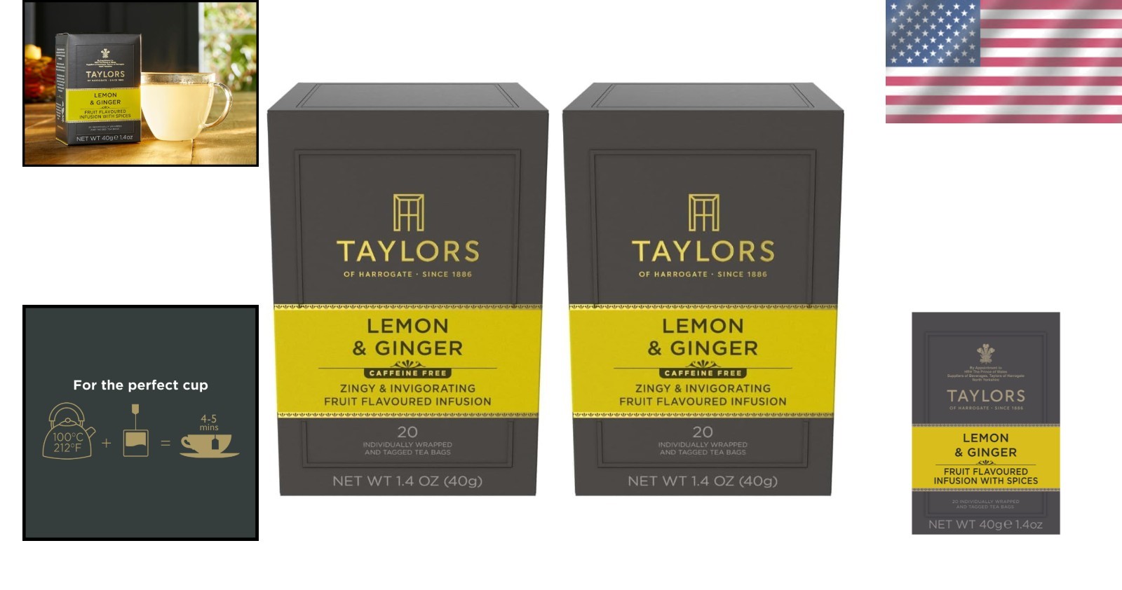 Eco-Friendly Lemon & Ginger Herbal Tea – 40 Individually Wrapped, Friendly