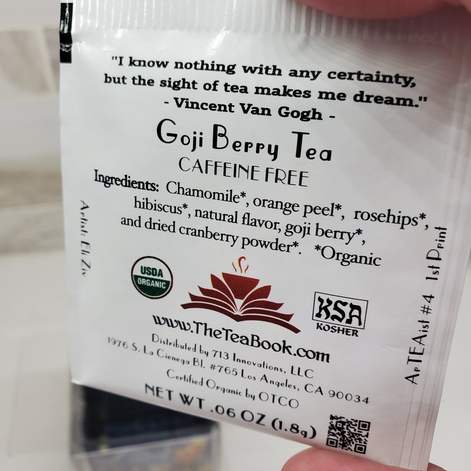 Vincent Van Goghji Berry Tea Bags in Clear Cube The Tea Book Best by 11/26