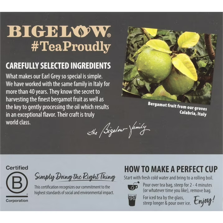 2x Boxes Bigelow Premium Earl Grey Natural Black Tea | 40 Tea Bags Per Box