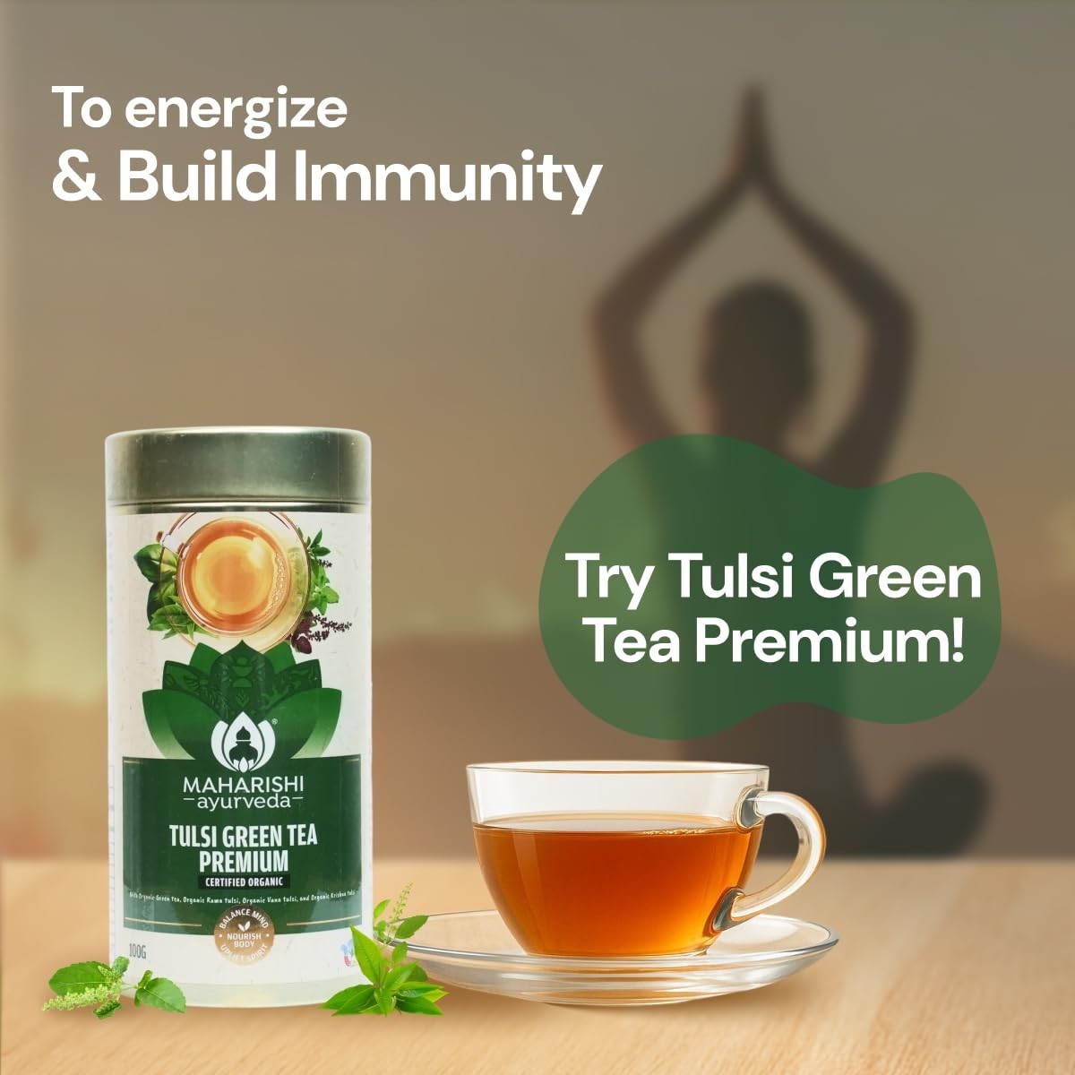 Maharishi Ayurveda Organic Certified Tulsi Green Tea Premium – 100g