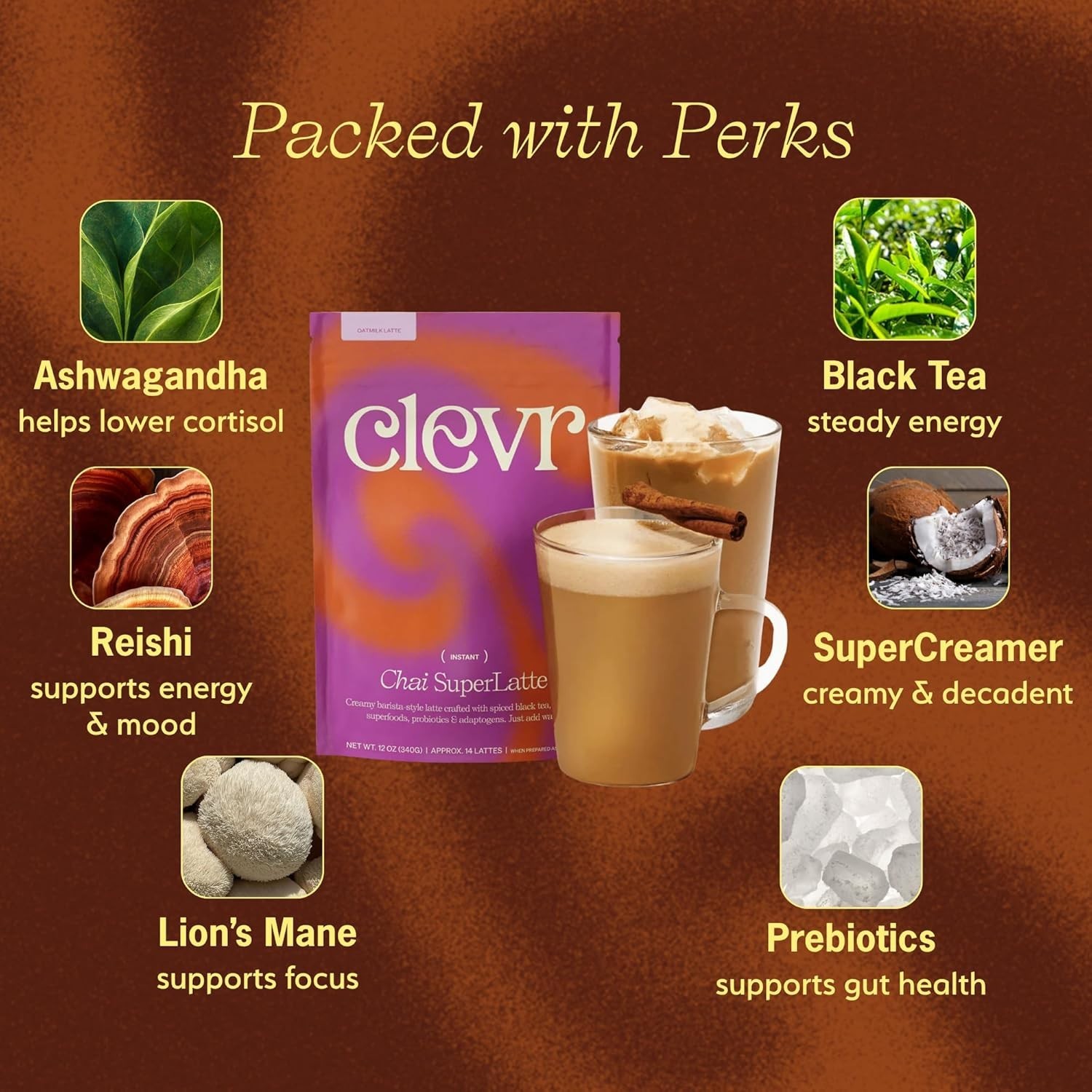 Artisanal Chai SuperLatte – Instant Blend with Coconut & Spices – 50mg Caffeine