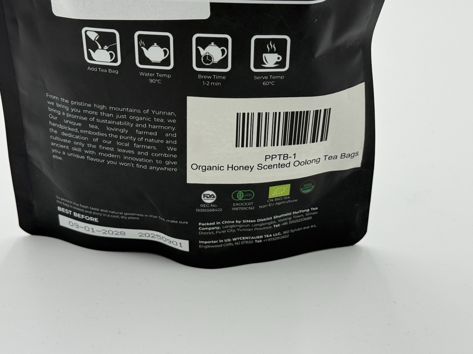 PiPi Tea Organic Honey Scented Oolong Bags – Whole Leaf, 20 (3G. Each) 20 Bags