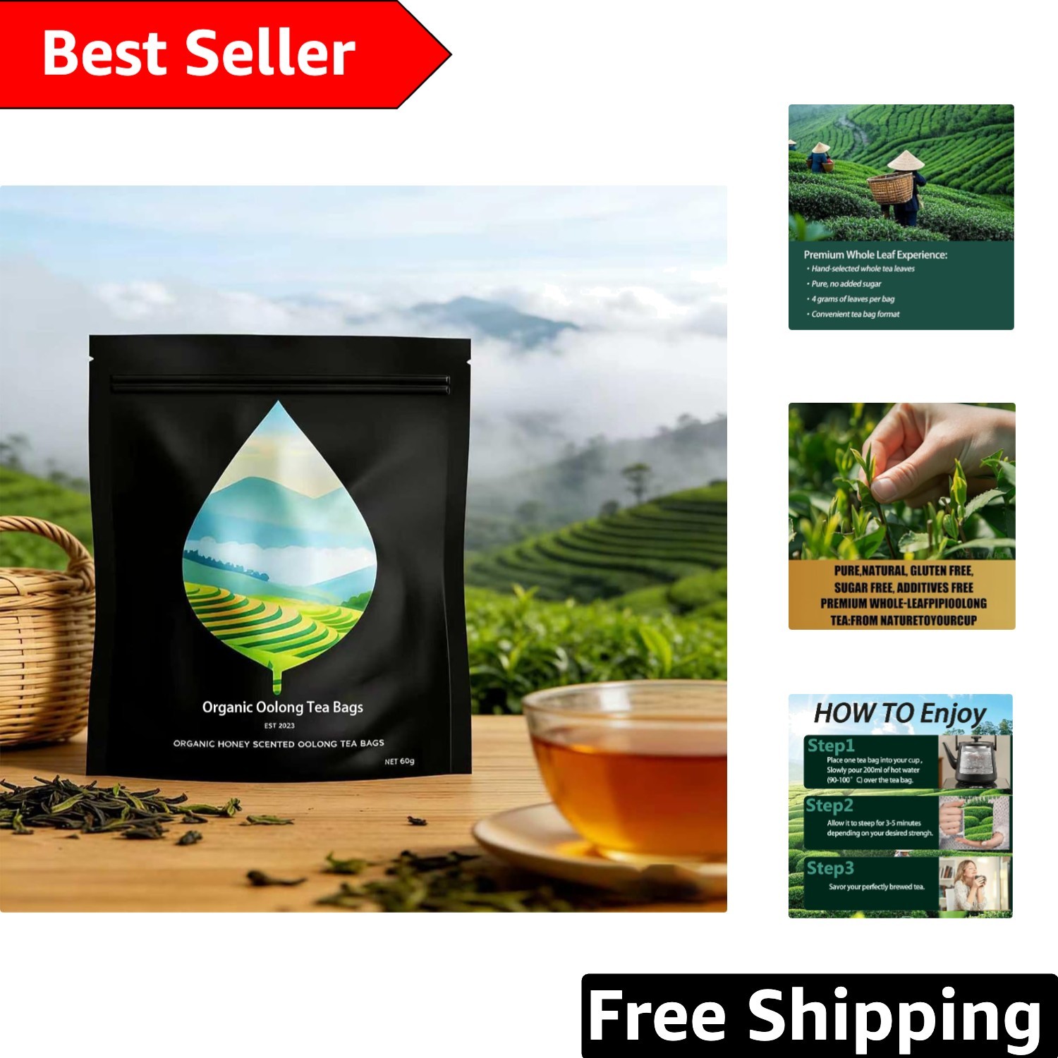 Pipi Tea Organic Oolong – 20 Honey Flavored Bags for Daily Relaxation
