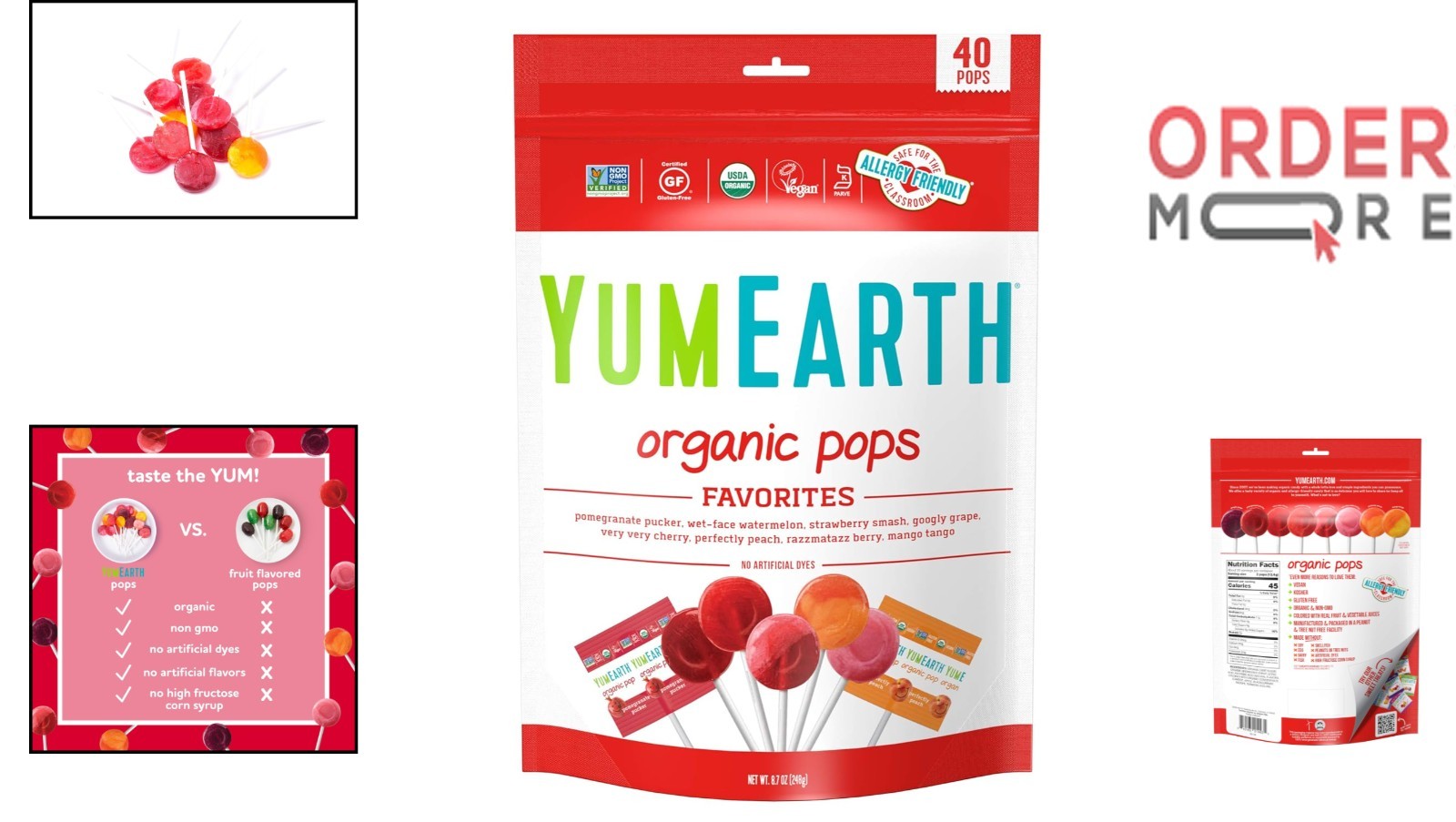 Organic Lollipops Assorted Flavors 8.7oz Gluten-Free Non-GMO School Snacks