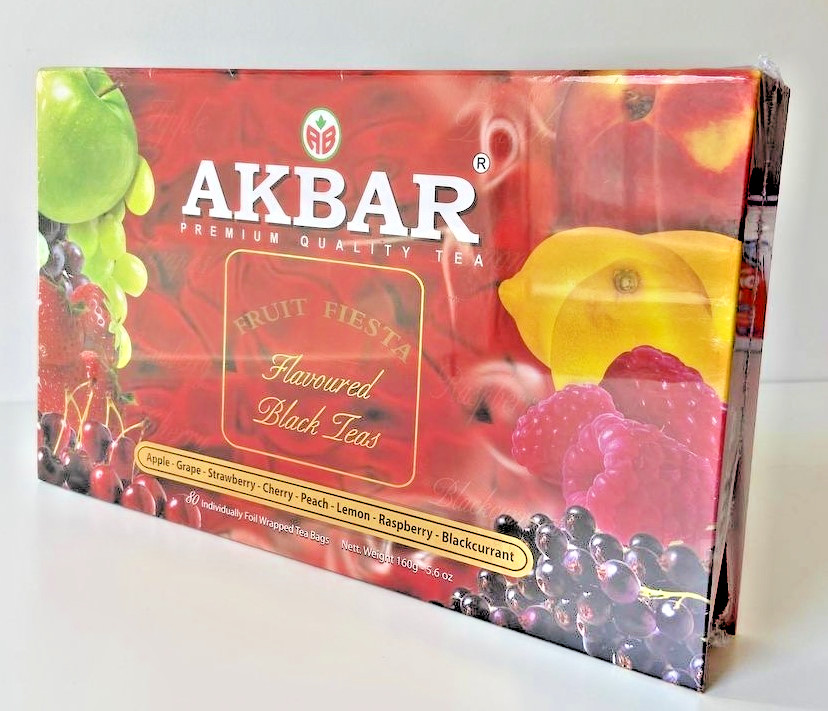 Akbar Fruit Fiesta Black Tea Gift Box 80 Foil Bags 160g Apple Grape Cherry Lemon