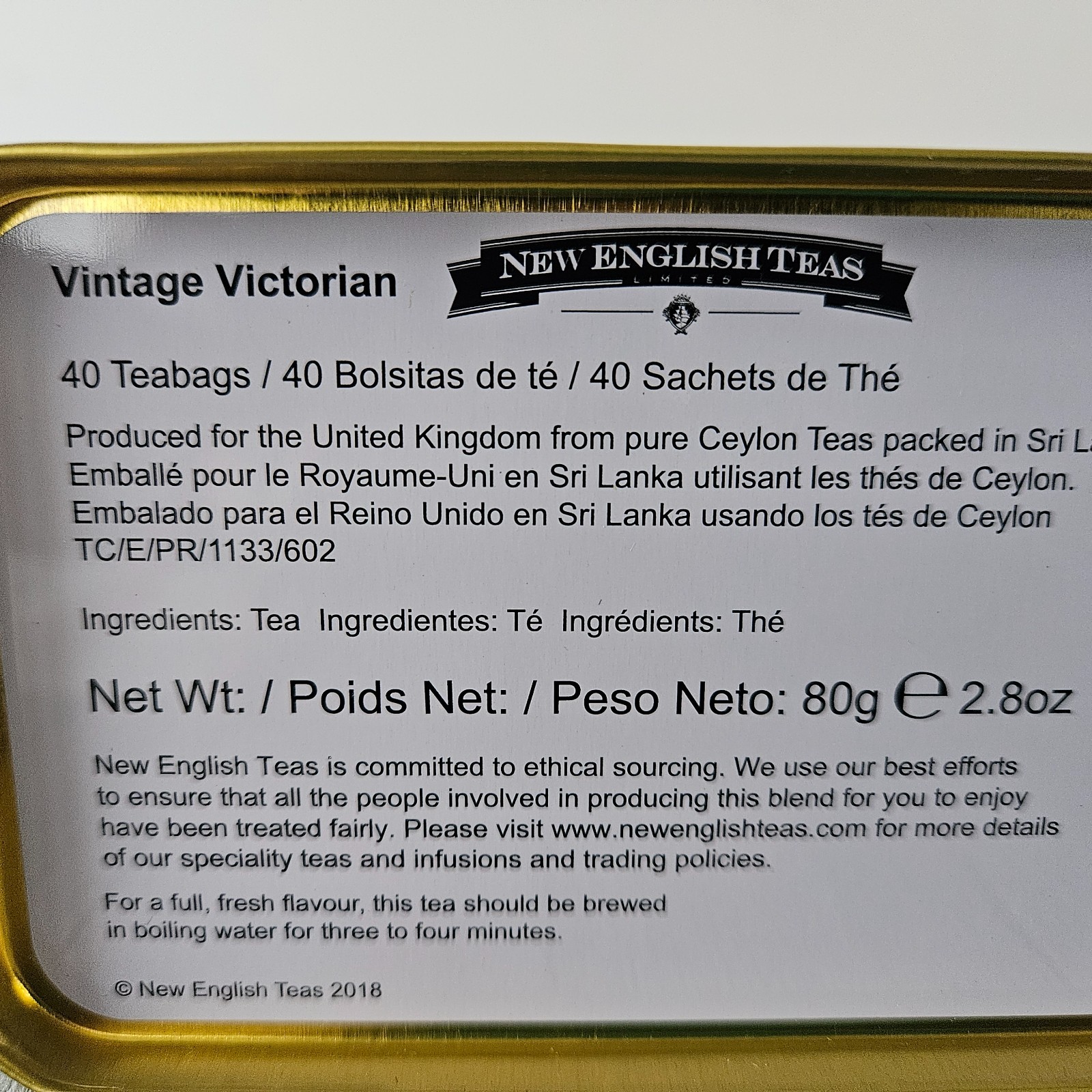 Traditional English Tea Fine Breakfast Tea Vintage Victorian 40 Teabags 2.8 Ounc