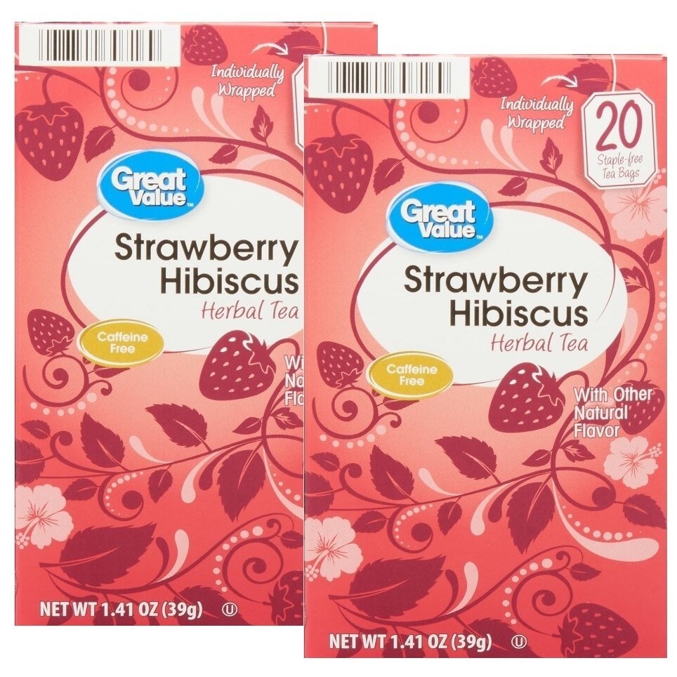 Great Value Strawberry Hibiscus Herbal Tea, 20 Tea Bags (Pack of 2)