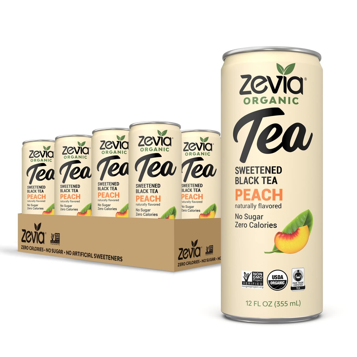 Zevia Organic Iced Tea Peach Pack Of 12 Sugar Free 12 Fl Oz Cans