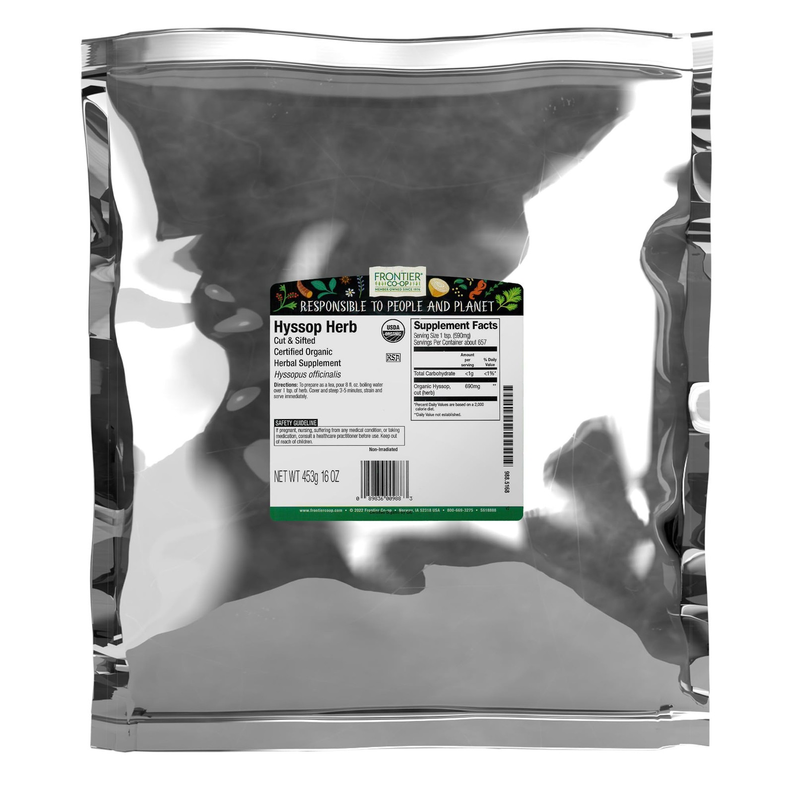 Frontier Co-op Organic Hyssop Herb, Cut & Sifted, Natural 1 Pound (Pack of 1)