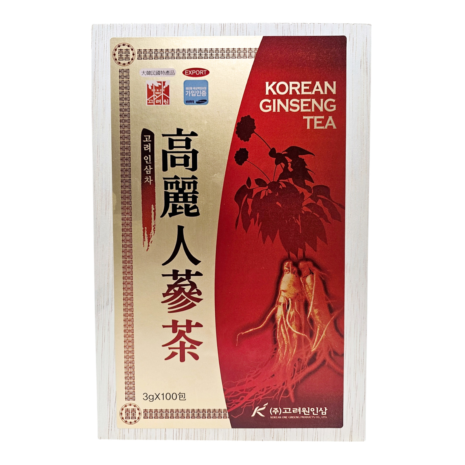 100 Tea bags, Korean Ginseng Tea Sealed in Wooden Case, Free Shipping, US Seller