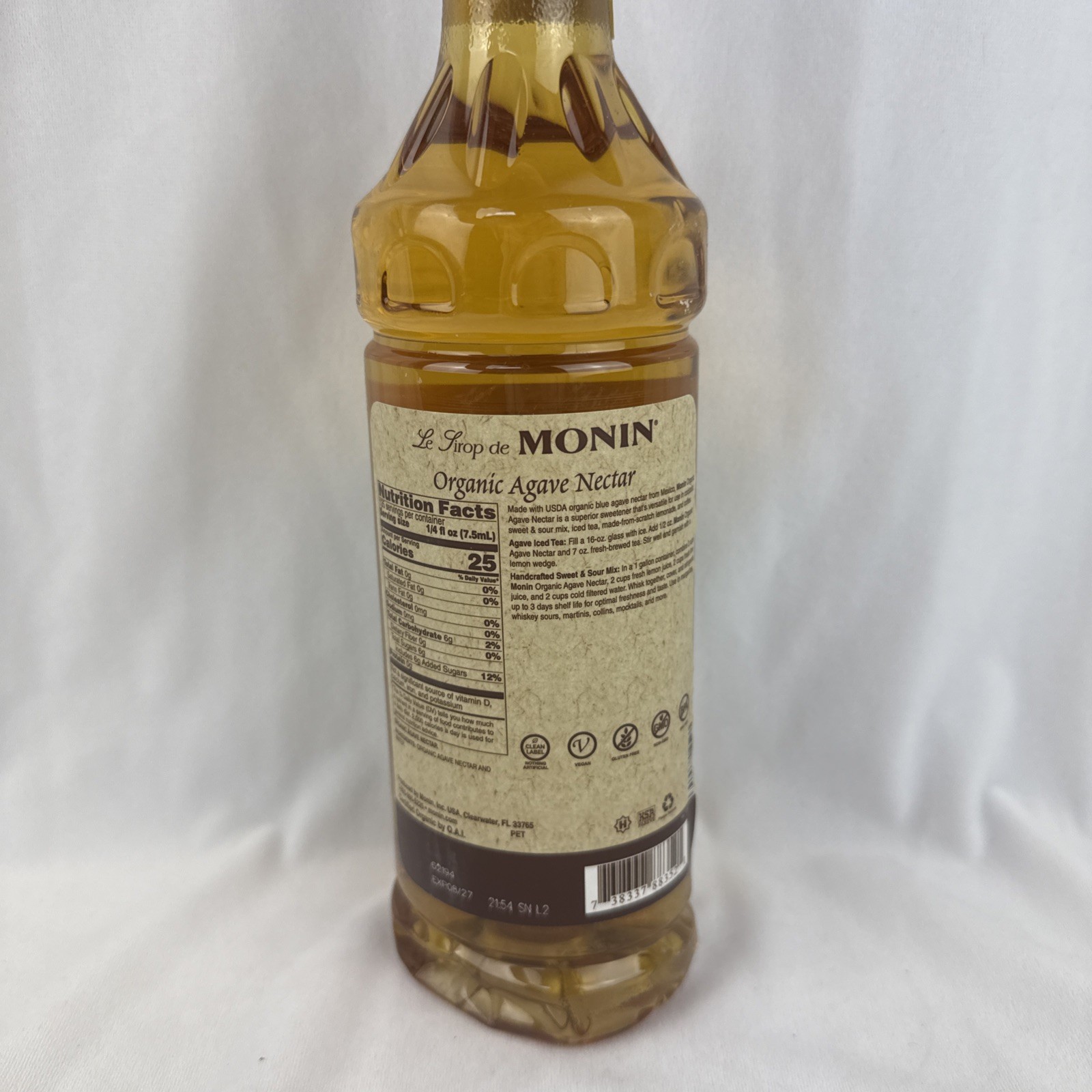 Monin Agave Nectar Organic Sweetener Syrup 1L – Damaged Bottle
