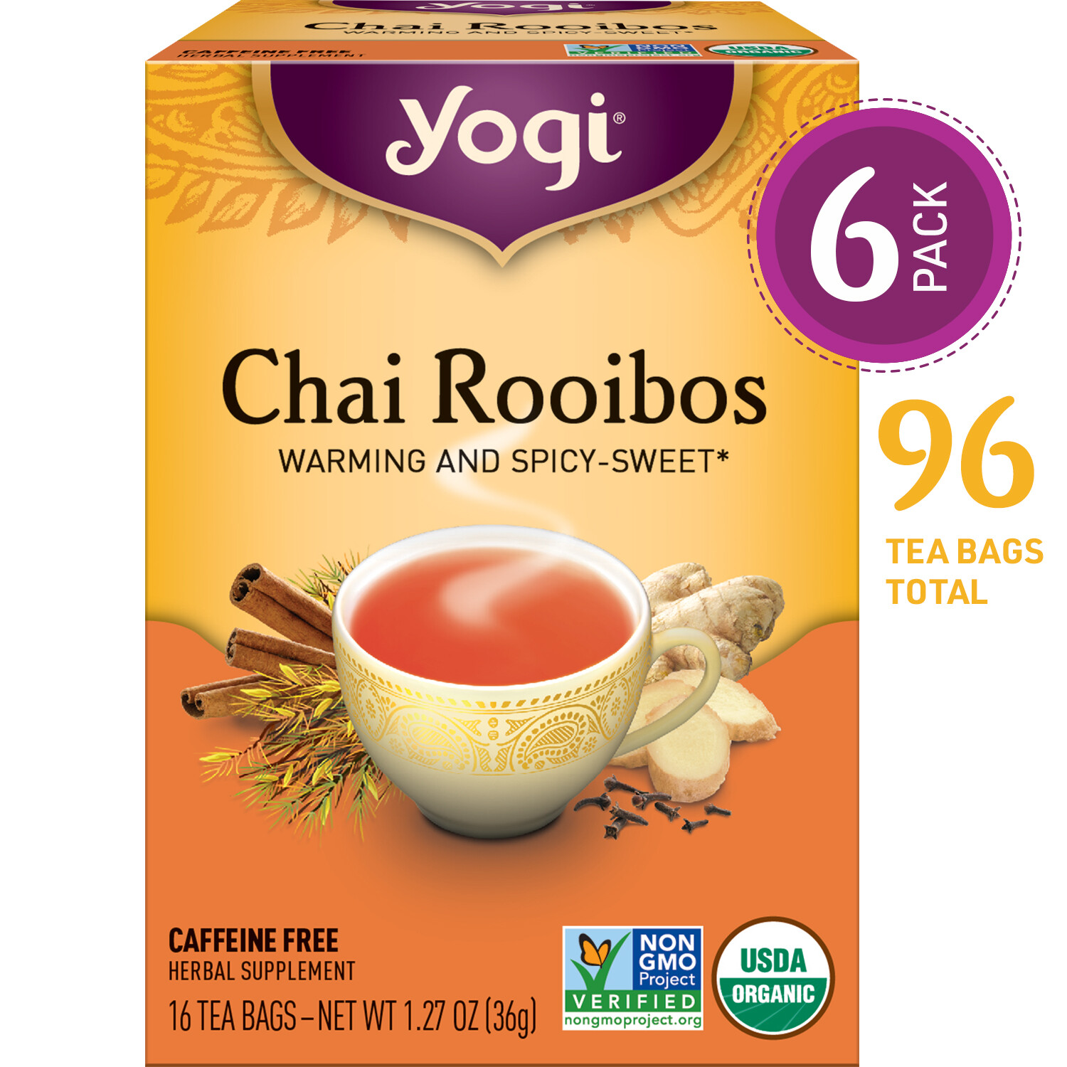 Yogi Tea – Chai Rooibos – Warming and Spicy Sweet – 6 Pack, 96 Tea Bags