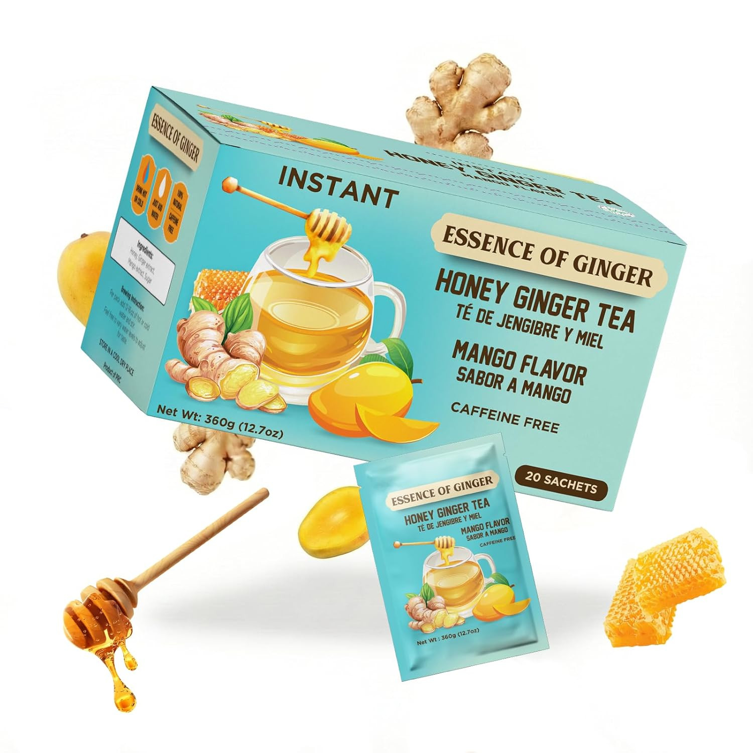 Essence of Ginger Honey Ginger Soursop Herbal Tea 20 Instant Tea Powder Packets