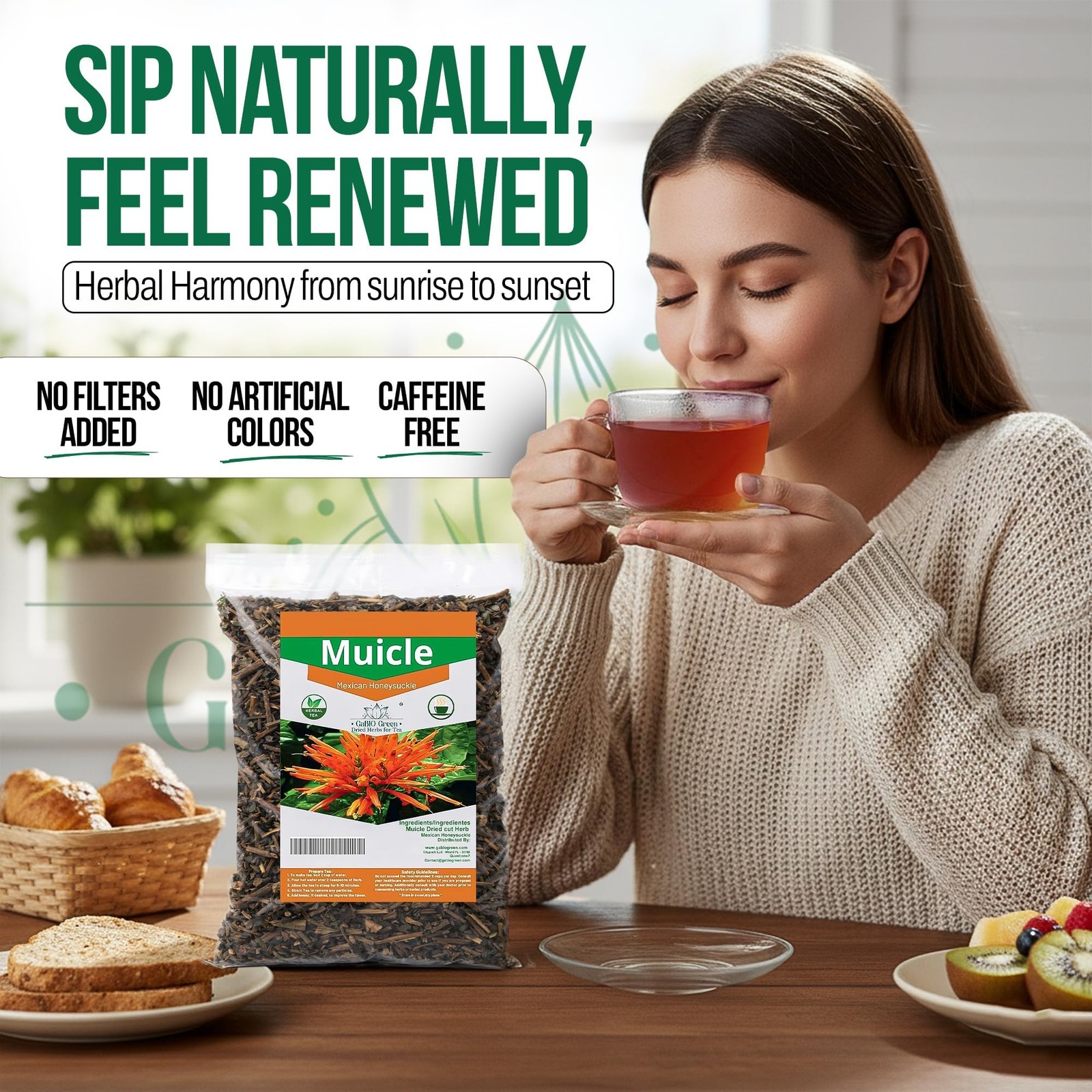 Muicle Mexican Honeysuckle Hierba tea 2 oz 100 % natural ,Gabio Green 2