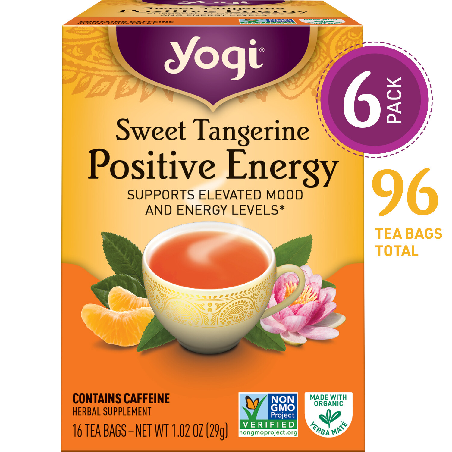 Yogi Tea – Sweet Tangerine Positive Energy – 6 Pack, 96 Tea Bags