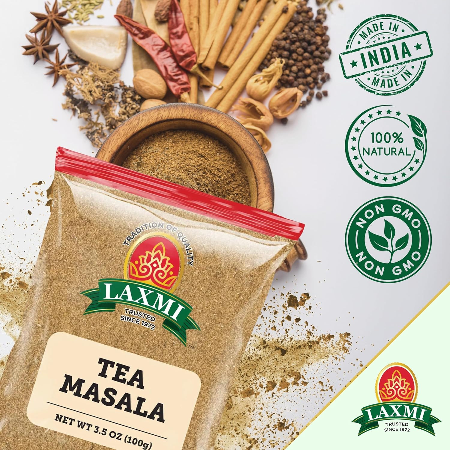 Laxmi Natural Tea Masala – Traditional Indian Tea Masala – 3.5Oz (100G)