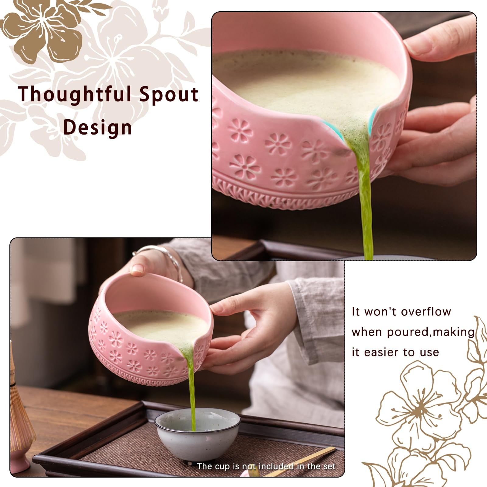 Matcha Whisk Set 7 Pc Pink Ceramic Bowl Whisk Holder Scoop Sifter Towel