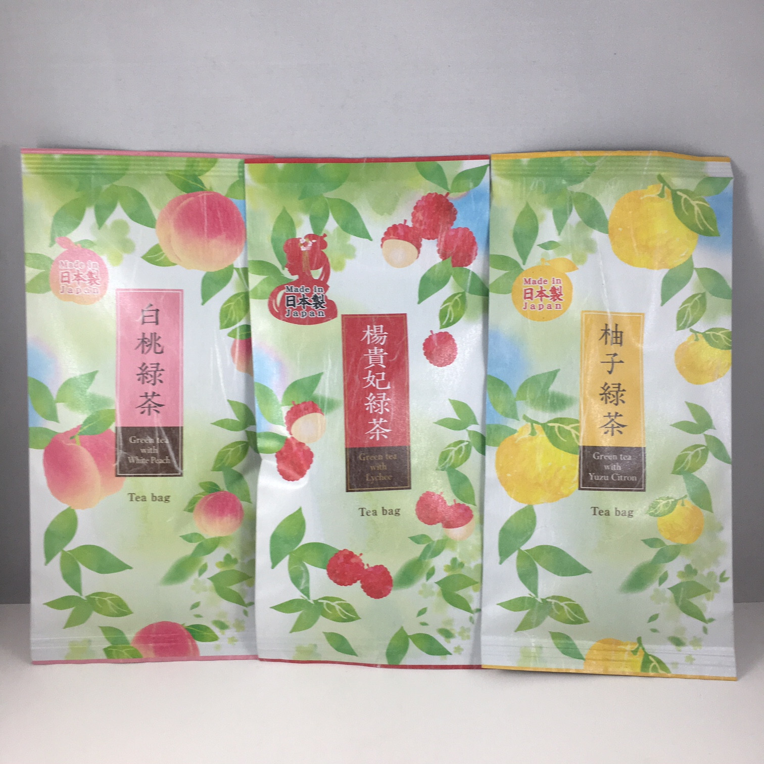 SET of 3 Pack Japanese TA-FU Green Tea Bags (White Peach, Lychee & Yuzu Citron)