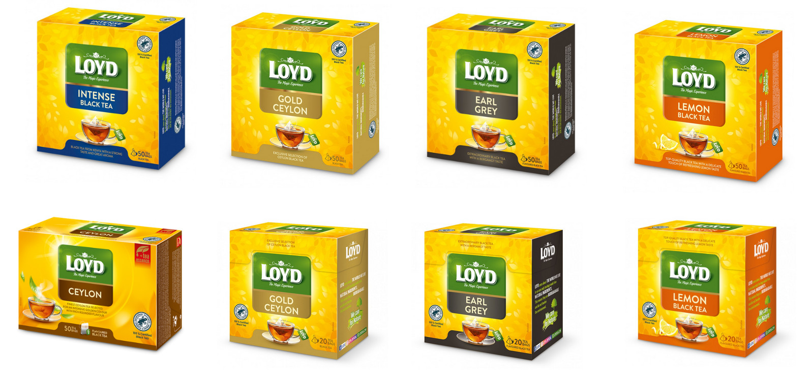 LOYD BLACK TEA – 20 or 50 PYRAMID – MOKATE – CITRUS – EARL GREY – CEYLON – GOLD