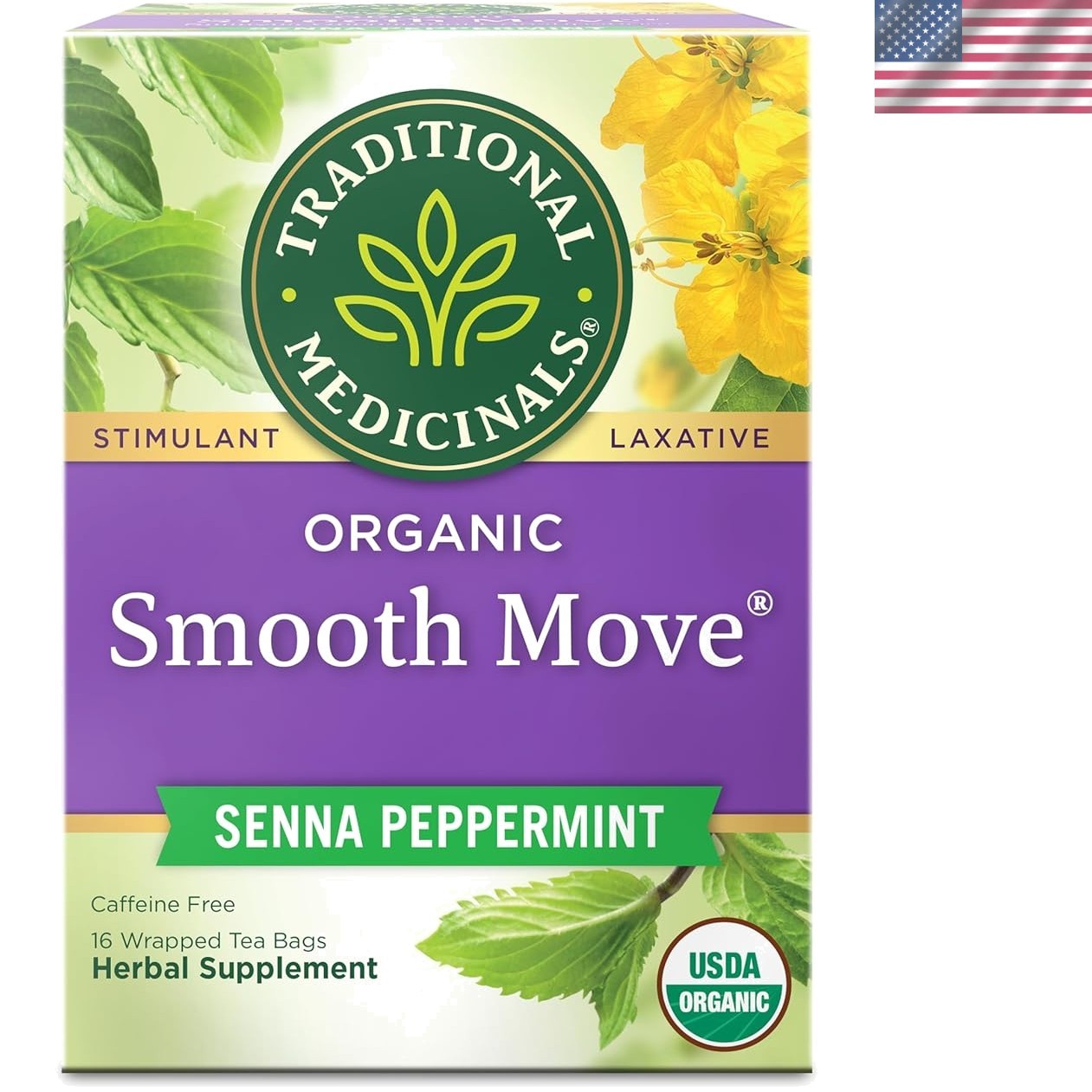 Smooth Move Organic Herbal Tea with Peppermint & Senna – 16 Caffeine-Free Bags