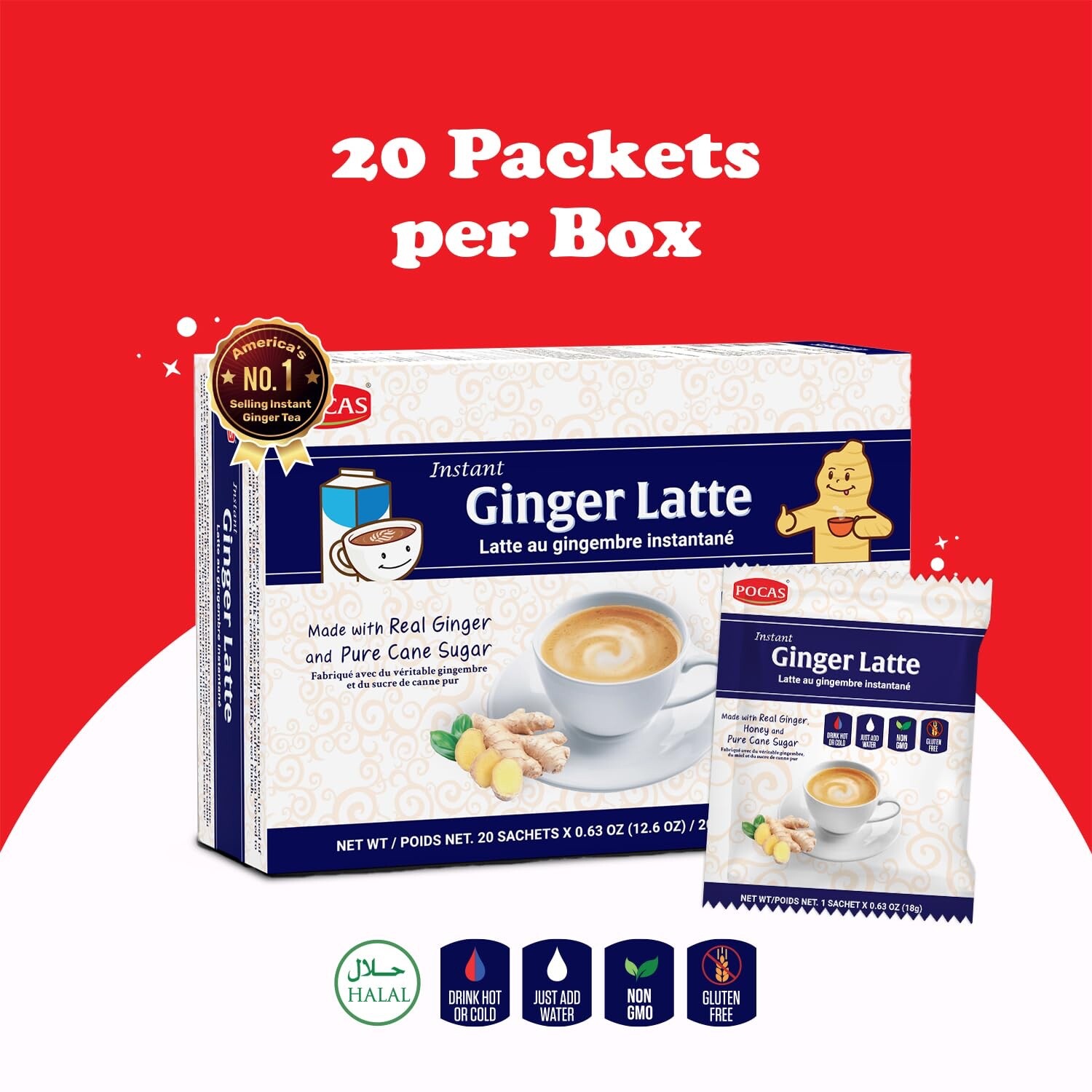 Pocas Honey Ginger Ginger Latte Instant Honey Ginger Tea Made with Real Ginger