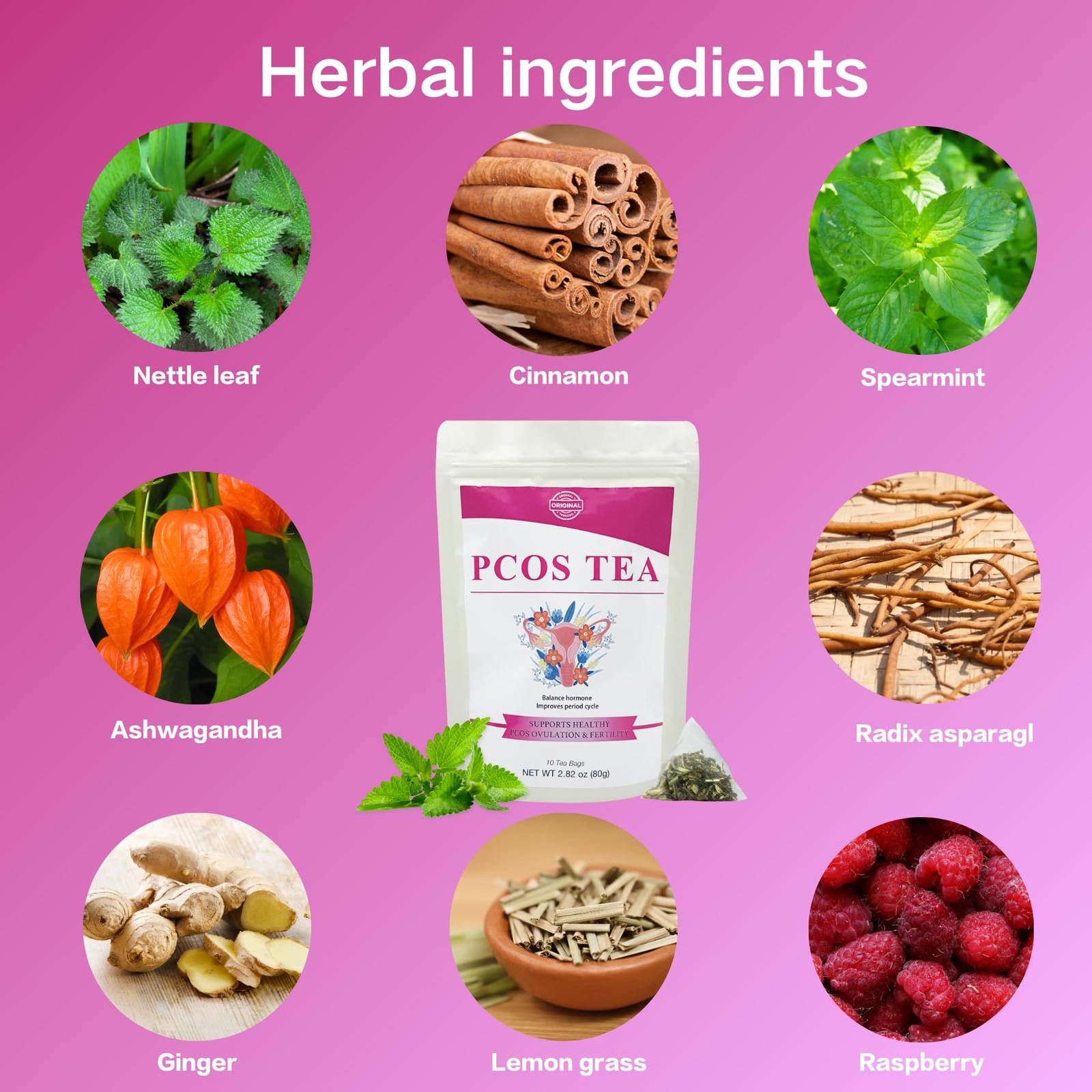 Organic PCOS Spearmint Tea for Hormone Balance & Hirsutism and Acne, 10 PCOS …