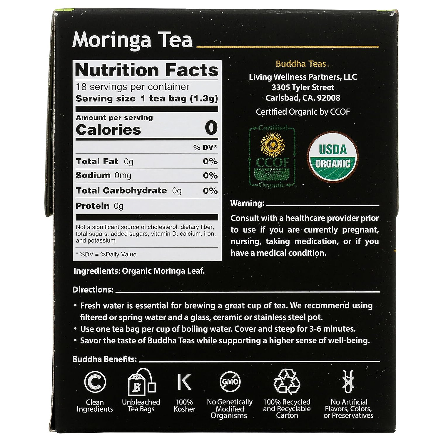 Buddha Teas Organic Moringa Tea, 18 Tea Bags