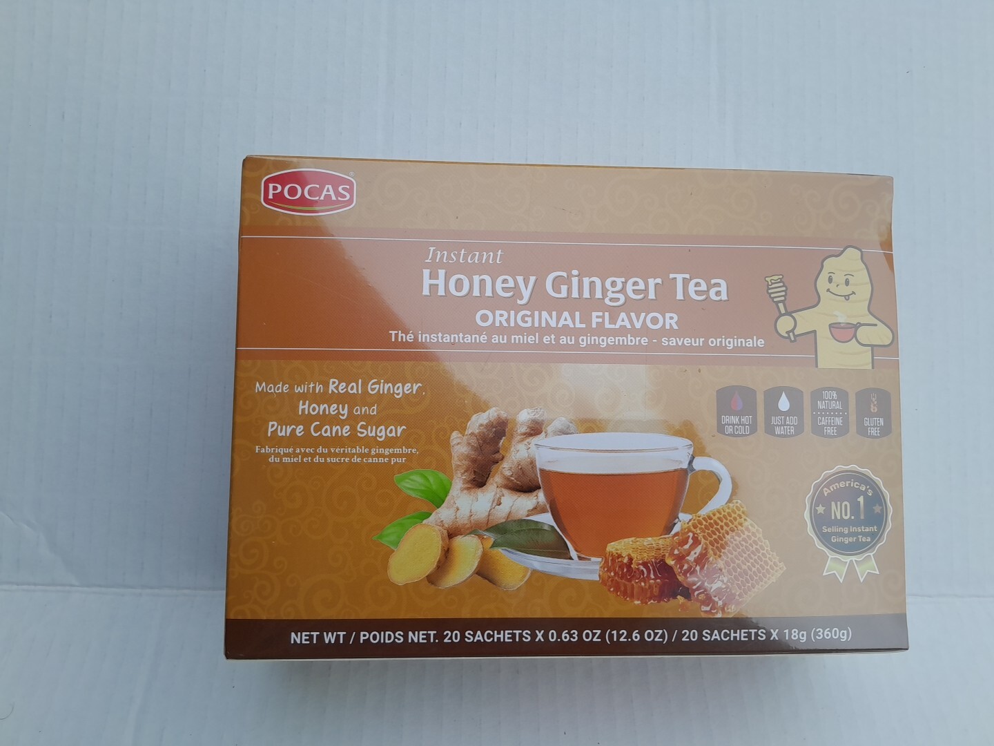 Pocas Ginger Tea With Honey Instant 12.7oz (20 bag) with Real Ginger