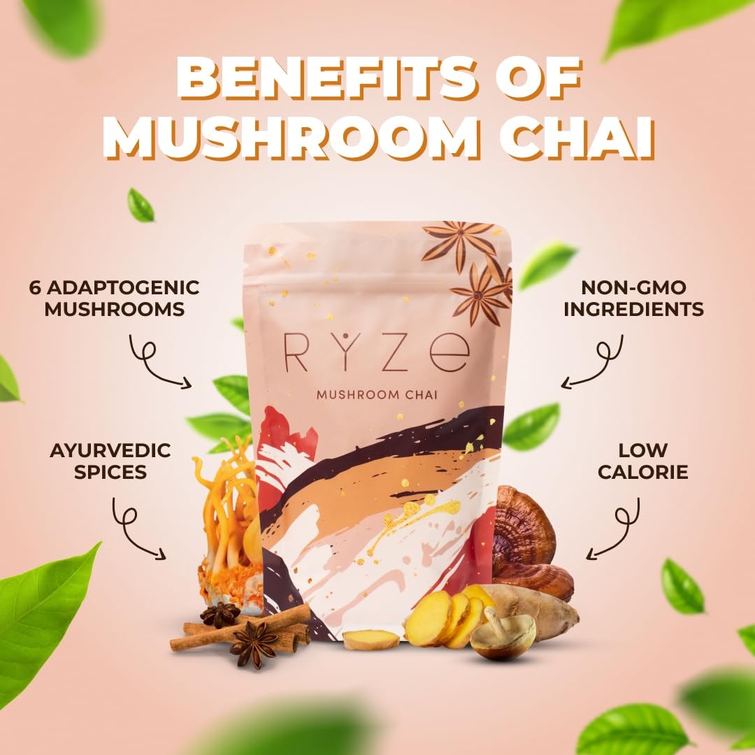 RŸZE Mushroom Chai With 6 Adaptogenic Mushrooms Beverage Powder (2 Pack)