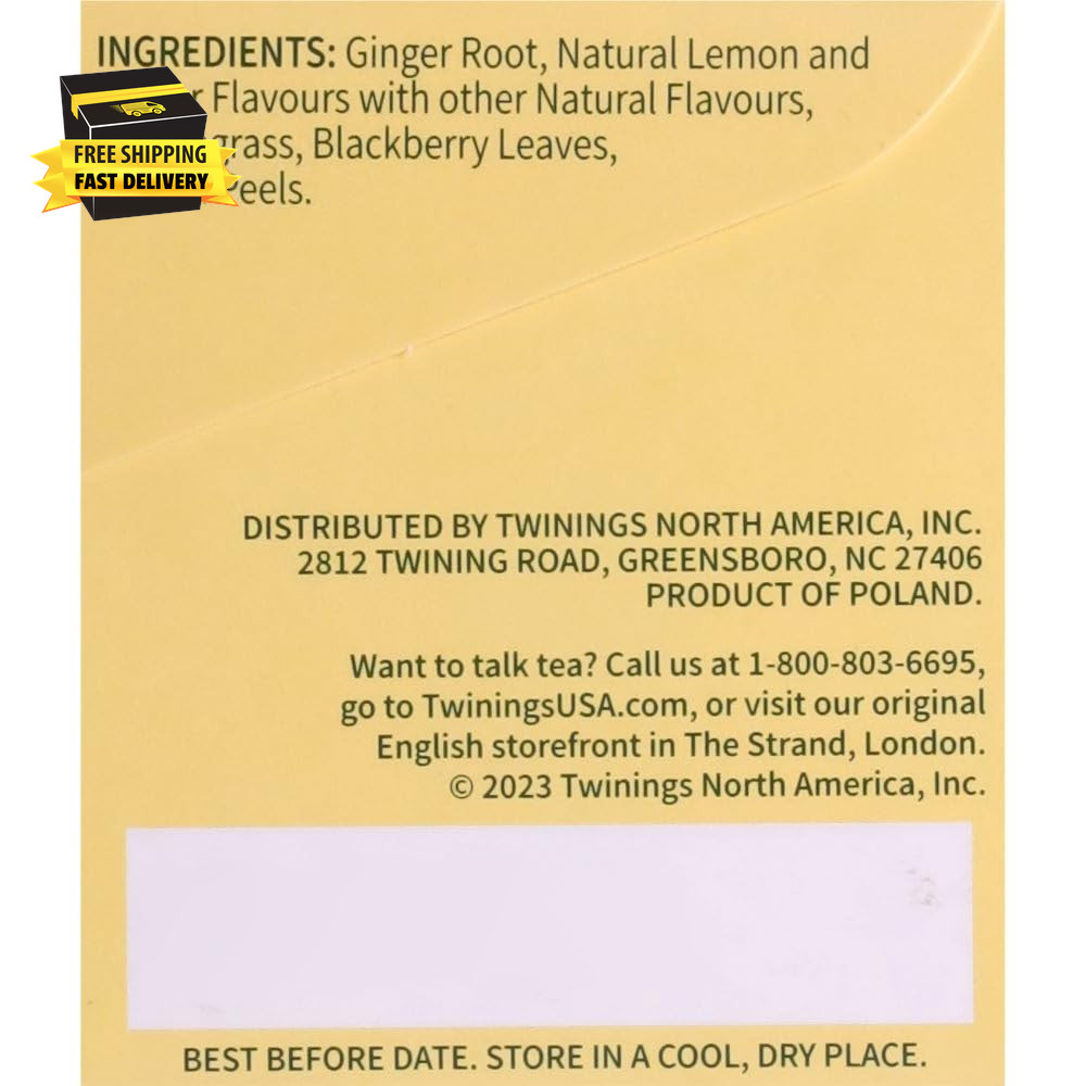 Lemon & Ginger Herbal Tea Individually Wrapped Bags, 20 Count (Pack of 1), Tangy