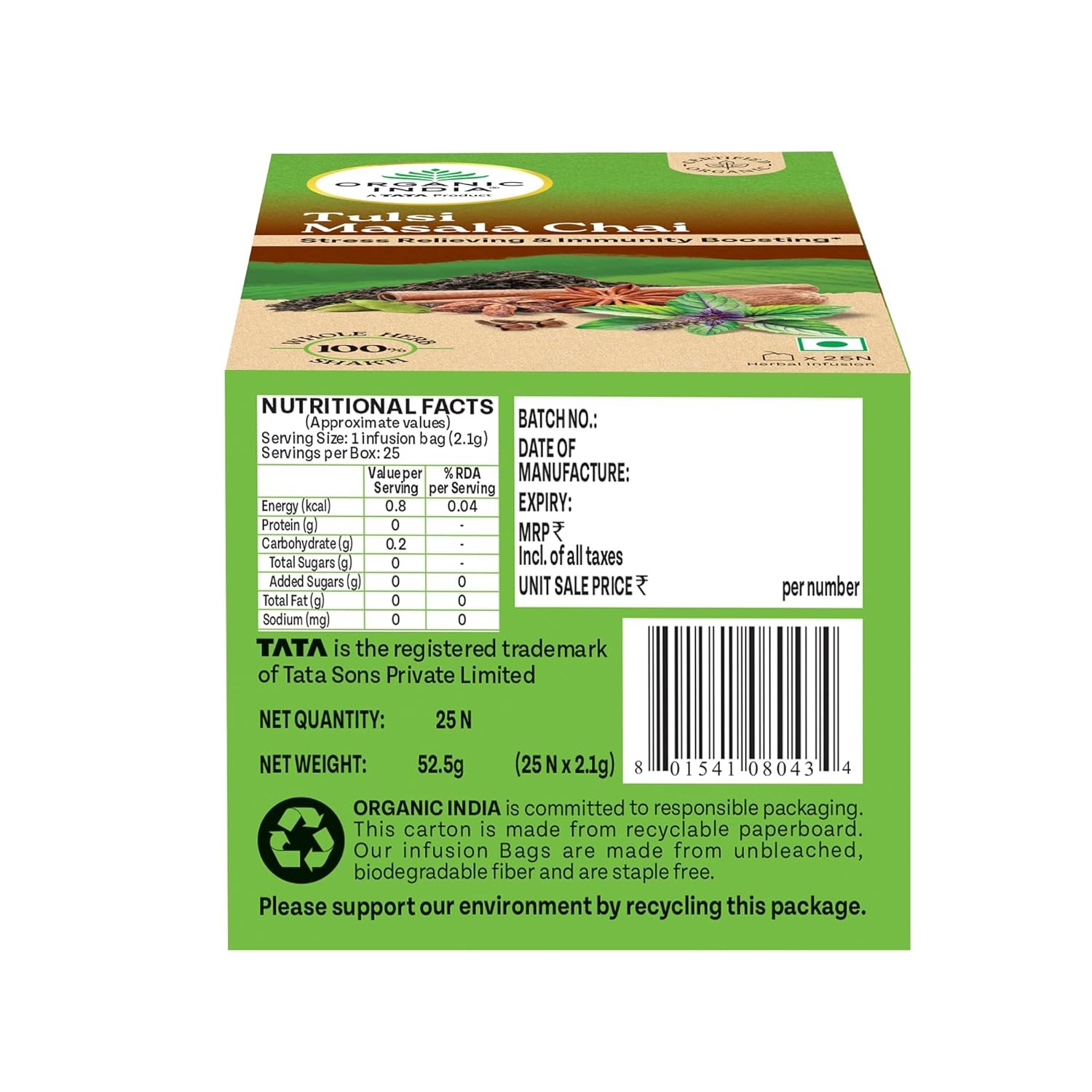 Organic India Tulsi Masala Chai, 25 Tea Bags | Refreshing And Relaxing