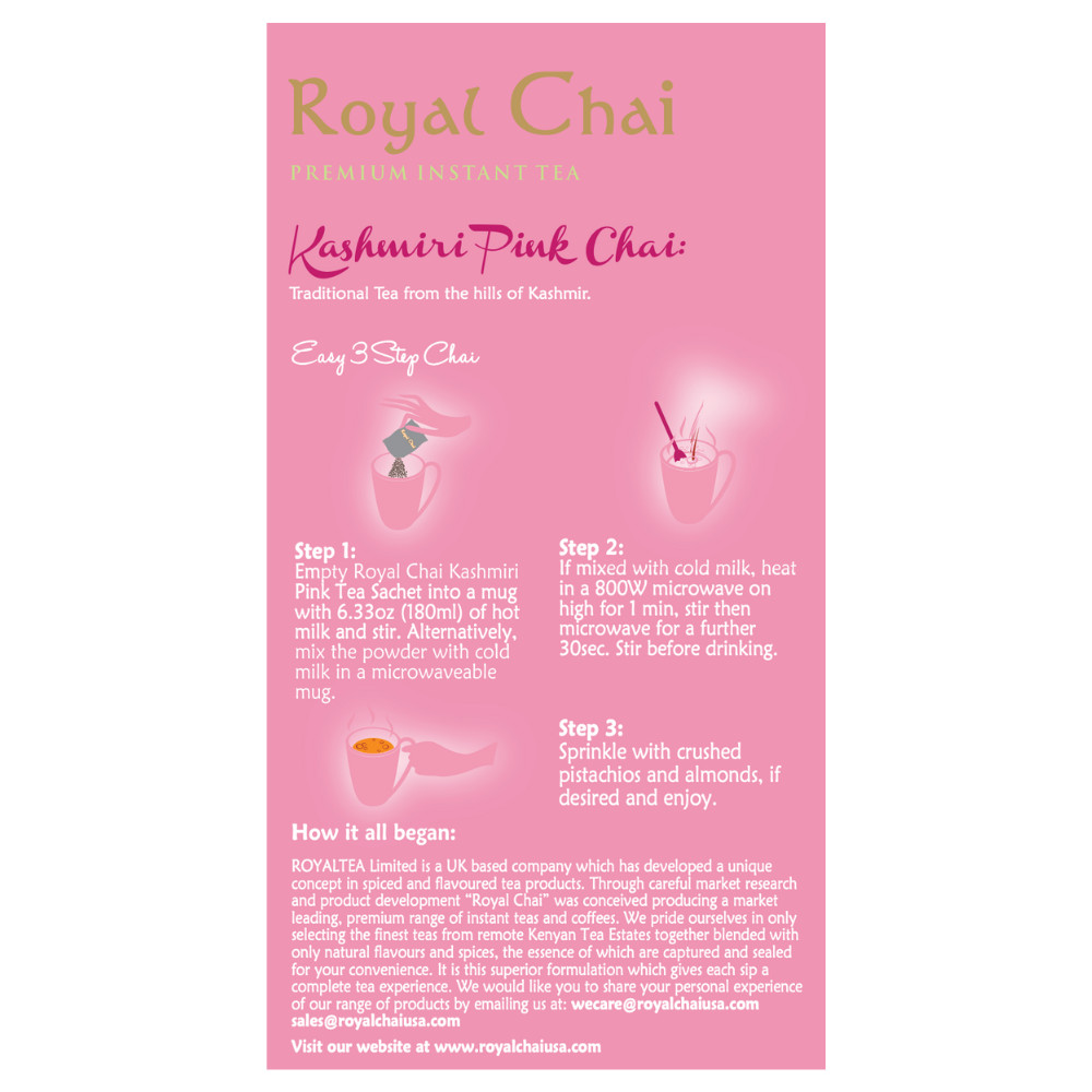 ‎Royal Chai Kashmiri Pink Chai Sweetened 10 Count Single Box Premium Instant Tea