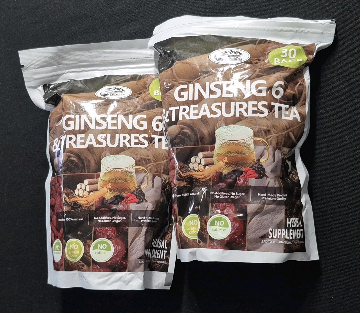 2 Veyorra 60 Ginseng Tea Bags SIX TREASURES Kidney Liver Health Energy Vitality