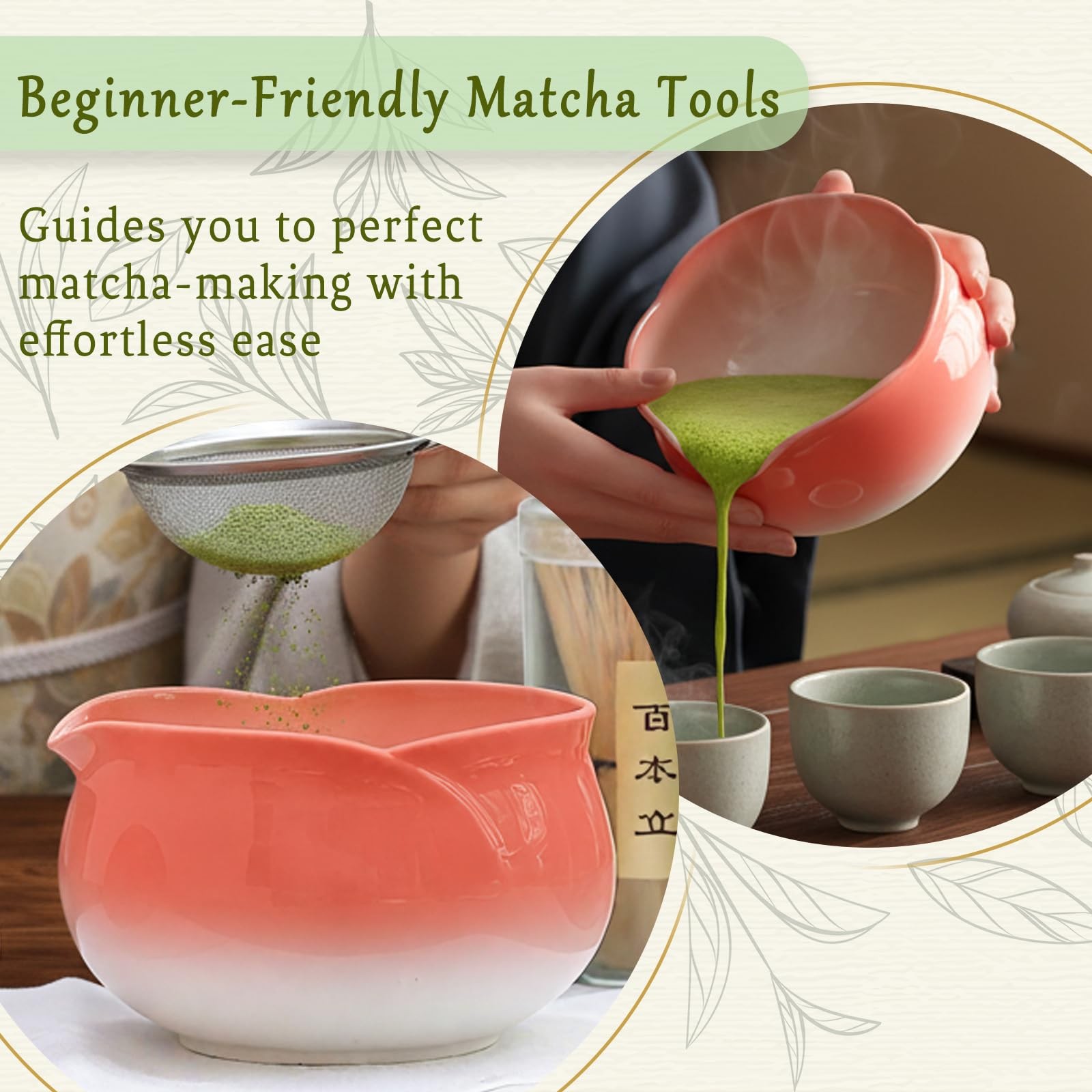 8 Pcs Matcha Whisk Set Chasen Matcha Whisk Bamboo Bowl with Spout Sifter Spoo…