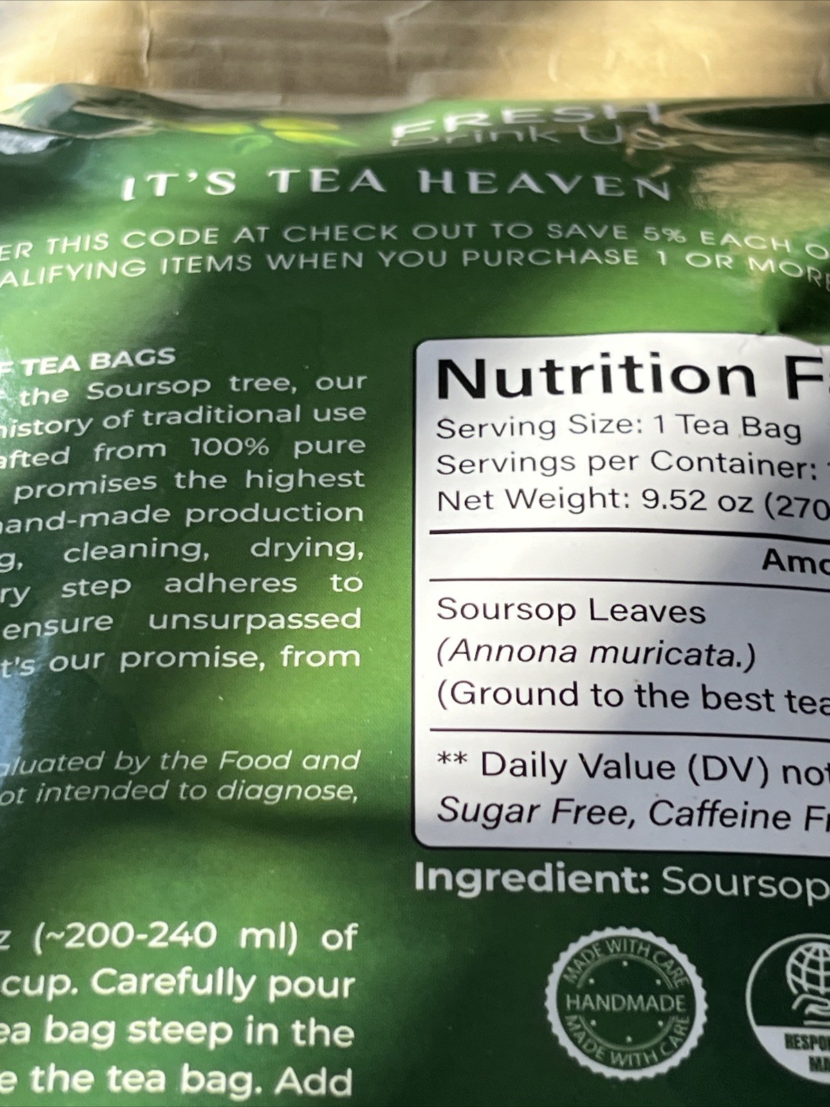 150 Premium Soursop Graviola Leaf Tea Bags – 100% Natural, Caffeine-Free, Gluten