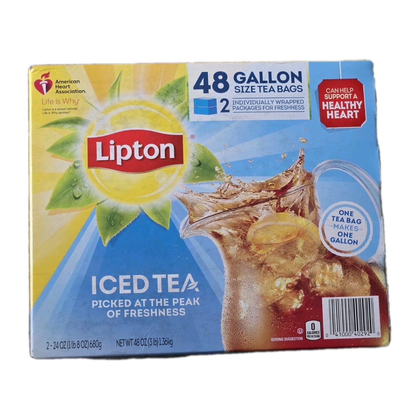 LIPTON ICED TEA 48 GALLON SIZE TEA BAGS 2-24oz 1 BAG MAKES ONE GALLON FREE SHIP