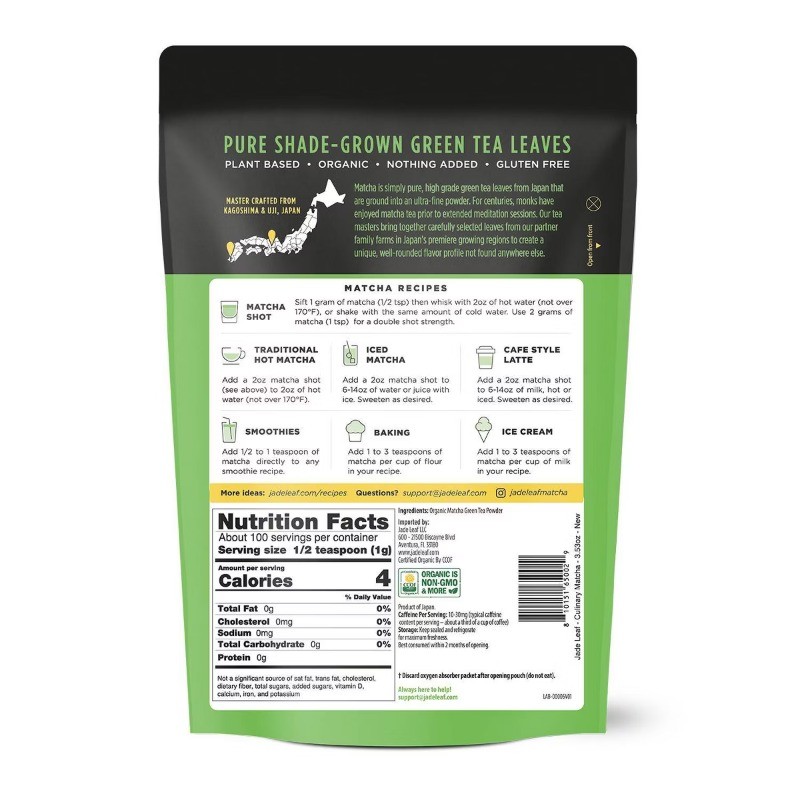 Organic Culinary Grade Matcha 100% Pure Ground Green Tea Powder – 3.53oz