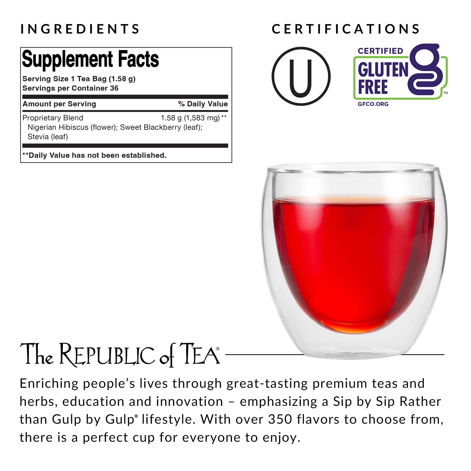 Hibiscus Tea Herbal Blend 36 Count Refreshing Tropical Infusion Gluten Free