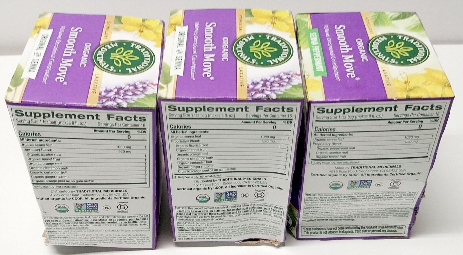 3 Box Lot Traditional Medicinals Smooth Move Tea Regular Peppermint EXP Feb 2027