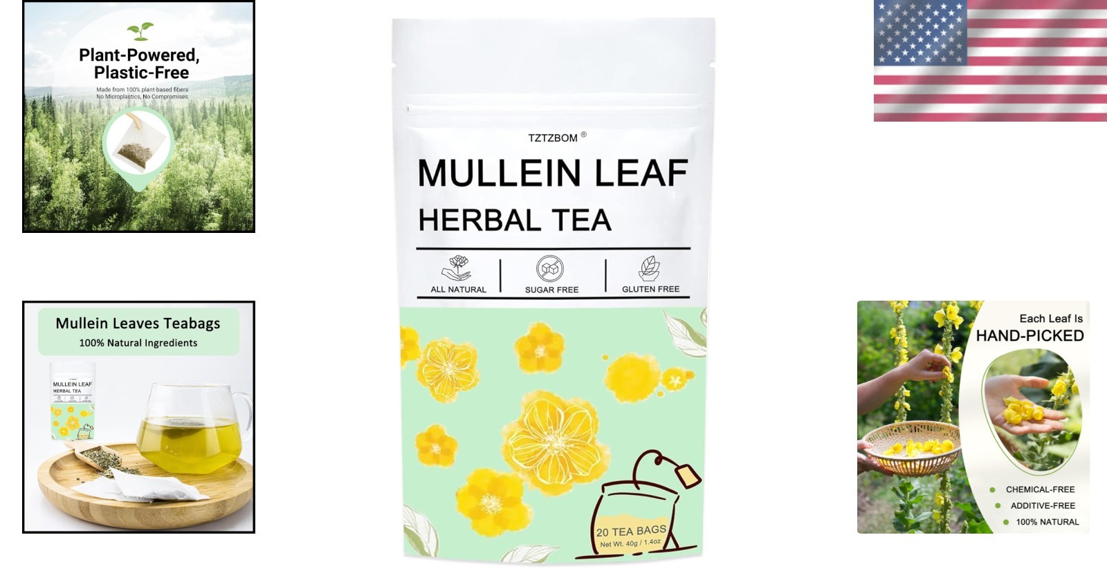 Caffeine-Free Organic Mullein Tea – 20 Count for Respiratory Health & Wellness