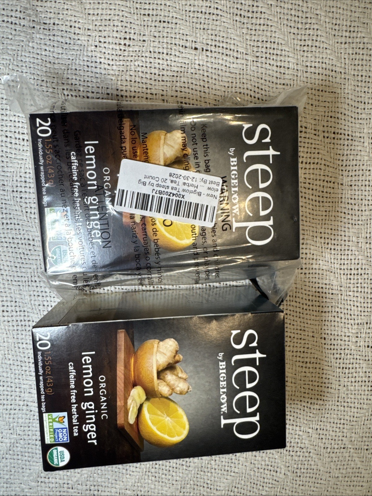 (2) Steep by Bigelow USDA Organic Non-GMO Lemon Ginger Herbal Tea Bags 40 Count