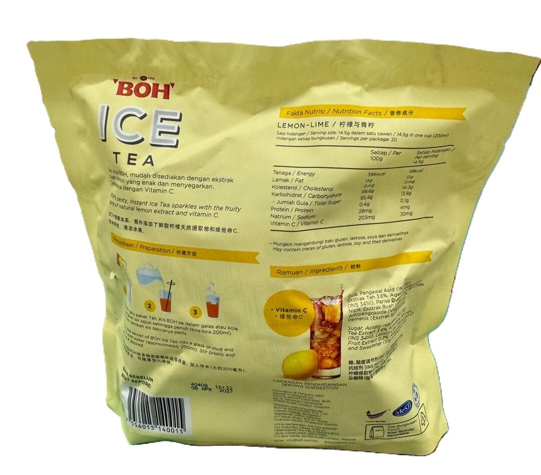 Boh Ice Tea Instant Mix Lemon Lime Flavour Vit C L/Sugar 20s x 14.5g – 1 Pack