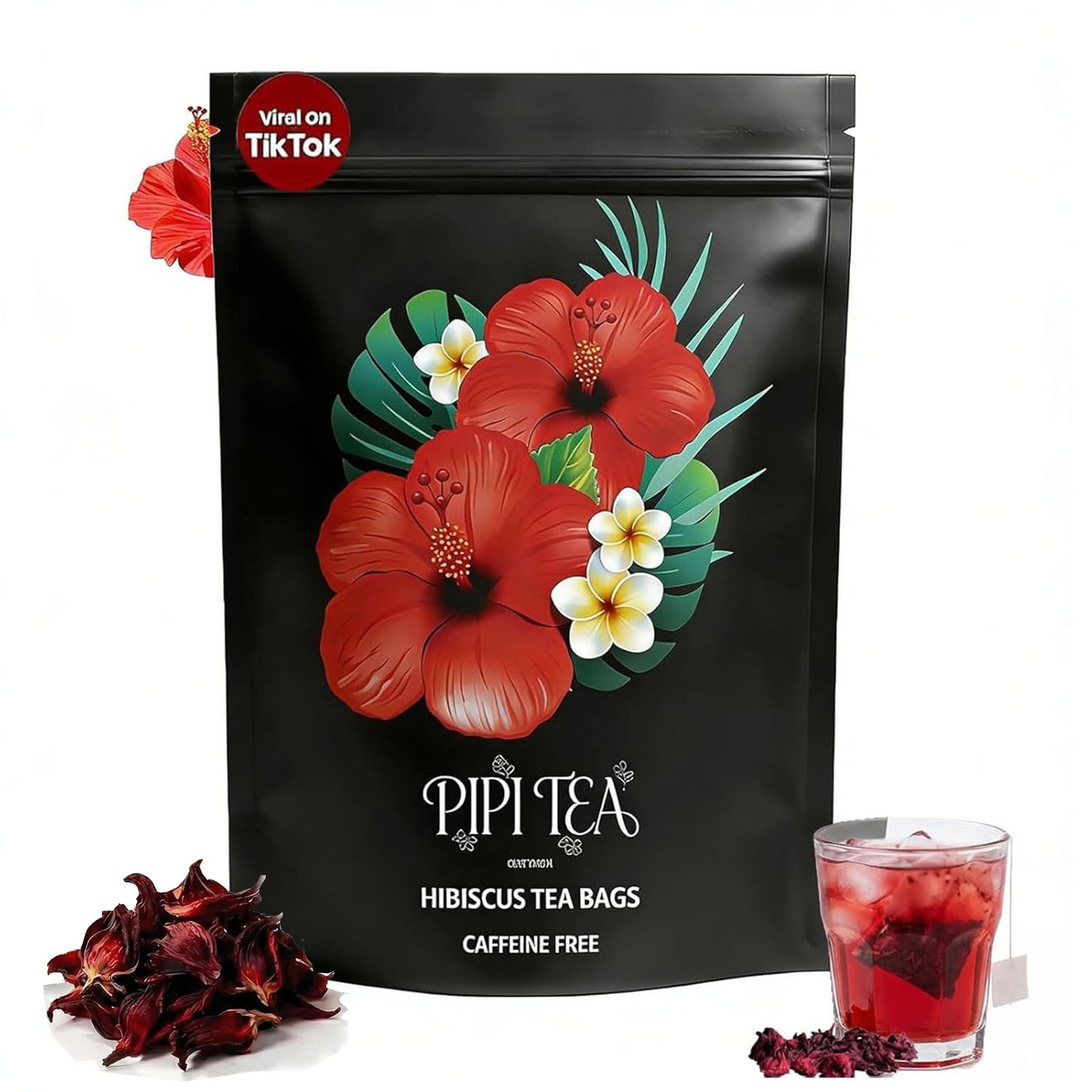 PiPi Tea Organic Hibiscus Tea Bags, Natural Caffeine-free, Hibiscus Flower Tea🔥