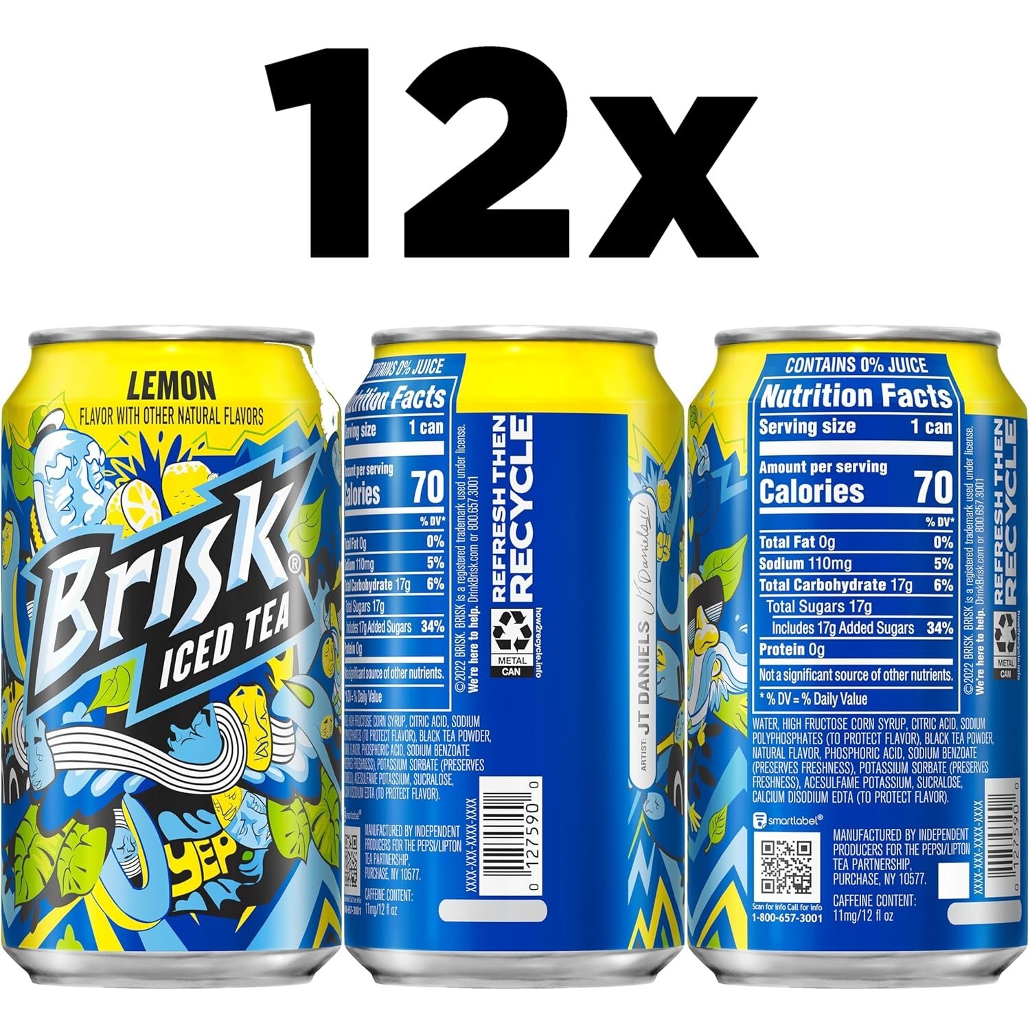 Bold Lemon Brisk Iced Tea – 12 Cans Perfect for Warm Days, Vegetarian Friendly