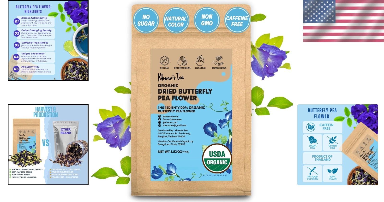 Organic Butterfly Pea Flower Tea – 3.5 oz Family Pouch