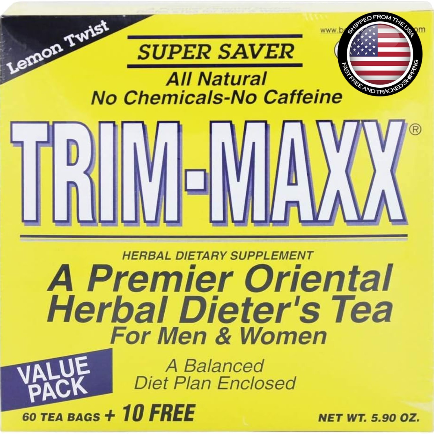 All Natural Diet Trim-Maxx Lemon Tea – 60 Bags of Weight Management Blend