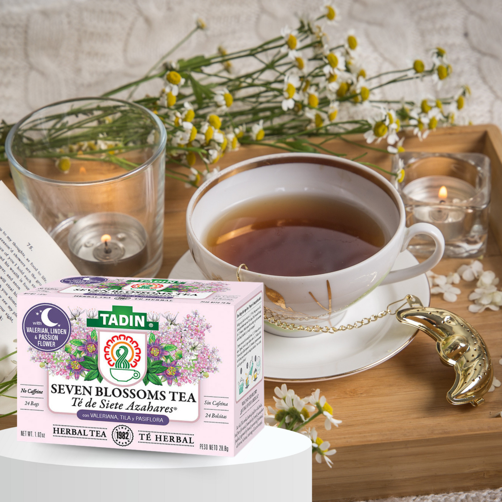 Tadin Seven Blossoms Herbal Tea, 24 Bags 1.02 fl oz, Floral Infusion (4-Pack)