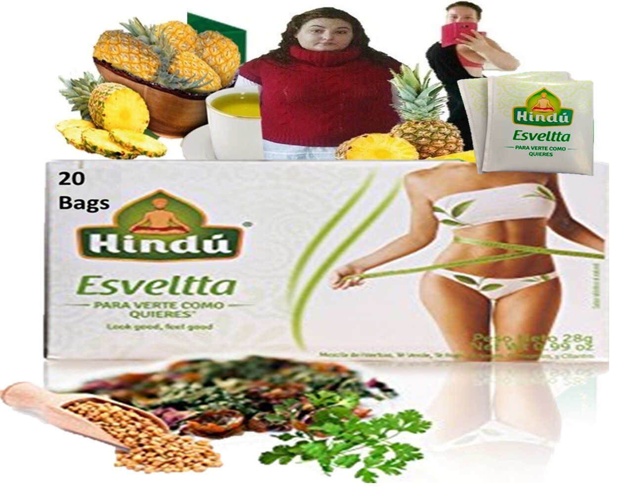 Pineapple Tea with Green Tea Fenugreek Hindu / Te Verde Pina 20 bags tea