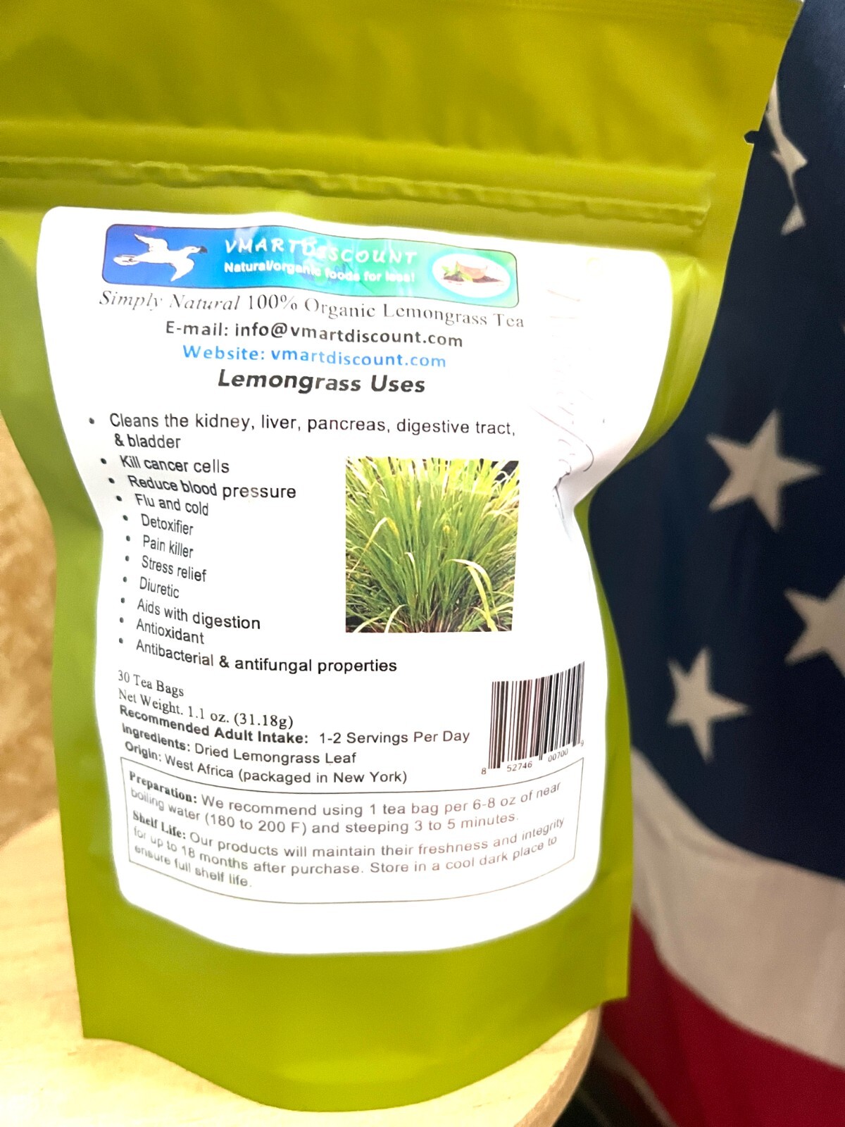 Lemongrass Premium Herbal Tea (30 Tea Bags), Antioxidants, All Natural Diuretic